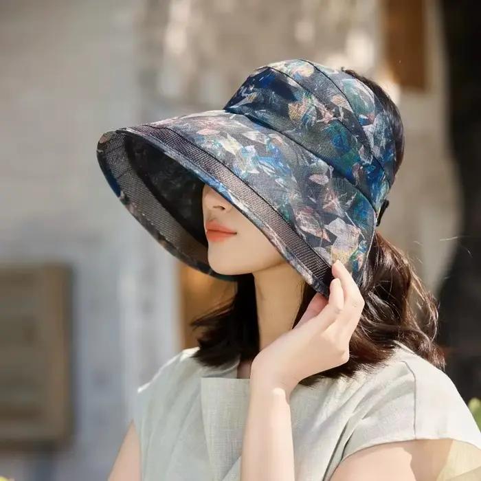 Chapeau de pêcheur anti-UV réglable à visière ouverte en polyester respirant
