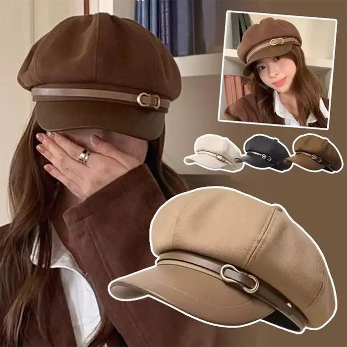 Béret de style britannique rétro pour femmes, casquette de journal octogonale polyvalente pour grande circonférence de tête, chapeau de printemps et d'automne pour femmes, élégant et polyvalent