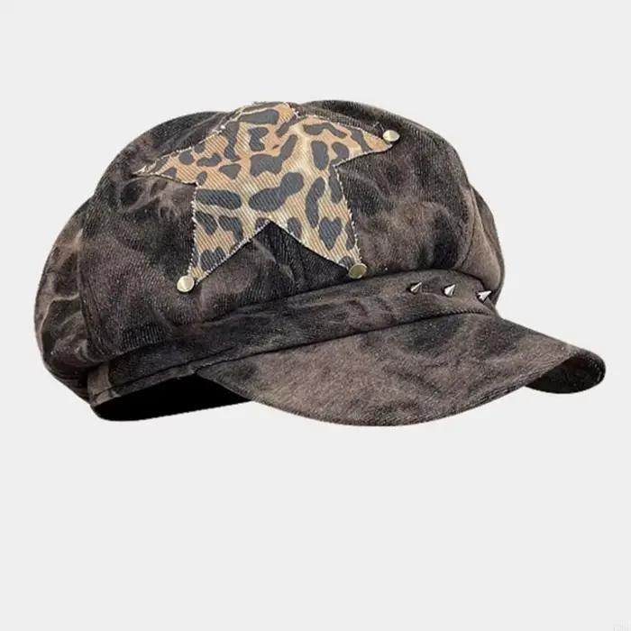 Béret imprimé léopard, chapeau peintre surdimensionné