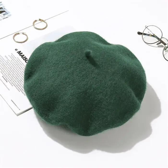 Femmes filles Baggy Beanie casquette plate chapeau laine béret