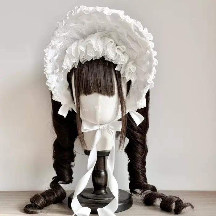 Bonnet Lolita blanc pur fait à la main