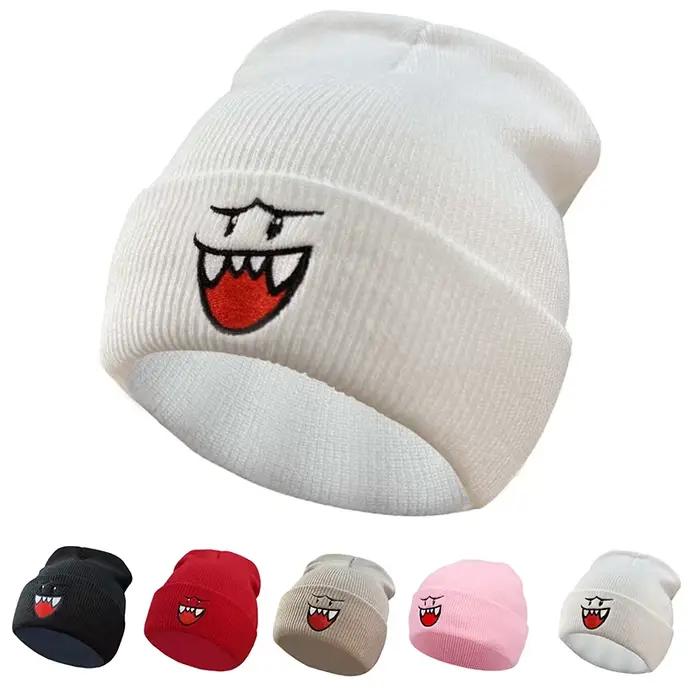 Chapeau tricoté brodé Happy Face