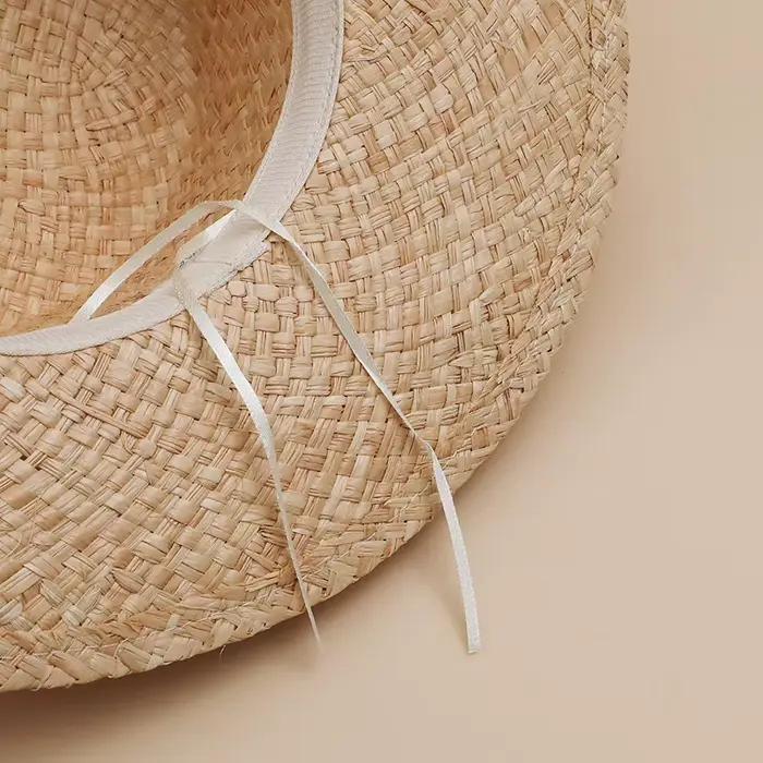 Chapeaux unisexes DIY en raphia pur beige à large bord pour femmes et hommes