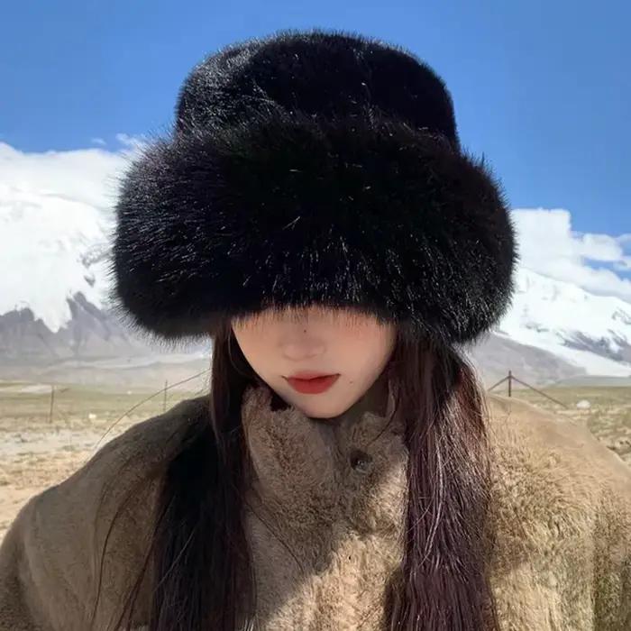 Nouveau chapeau seau en fourrure moelleuse pour femmes