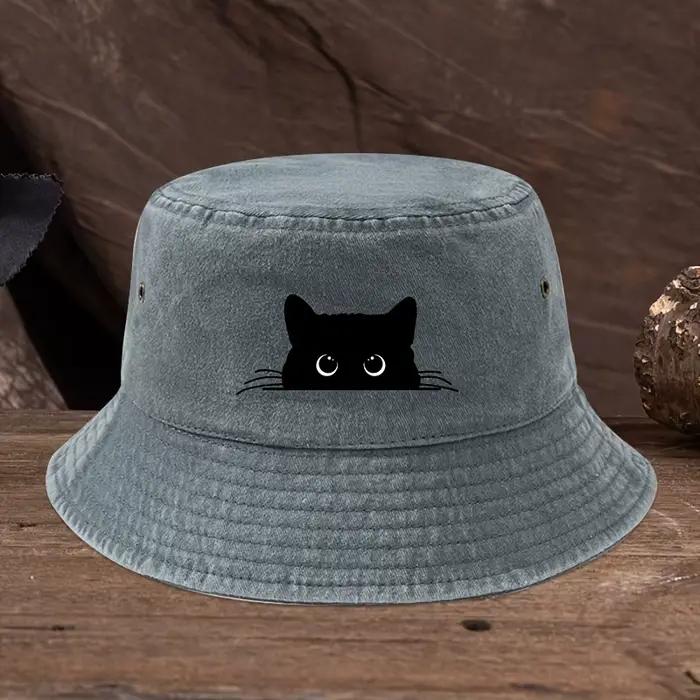 Chapeau de pêcheur à motif imprimé chat noir