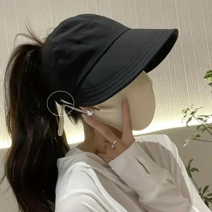 Chapeau de soleil pliable pour femme avec large bord et haut respirant – Parfait pour queues de cheval