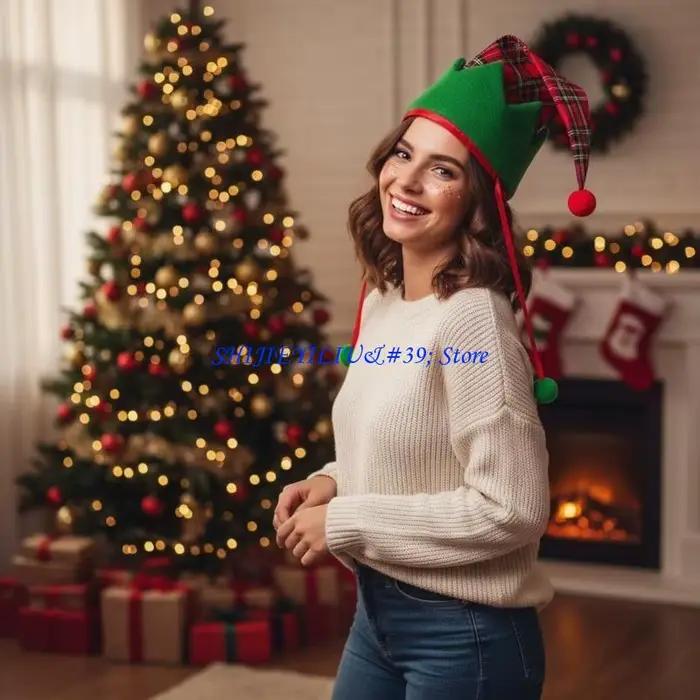 Chapeau d'elfe noël avec pompons
