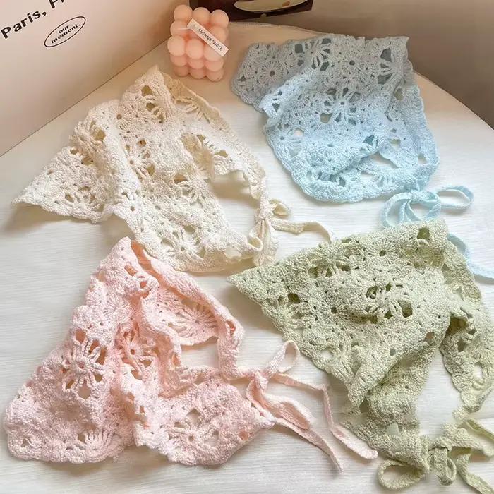 Mode tricoté foulard chapeau français Style pastorale Triangle bandeau à la main Crochet