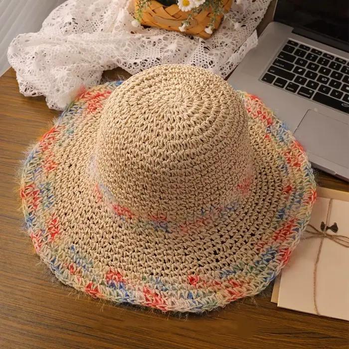 Chapeau de paille décontracté coloré à large bord