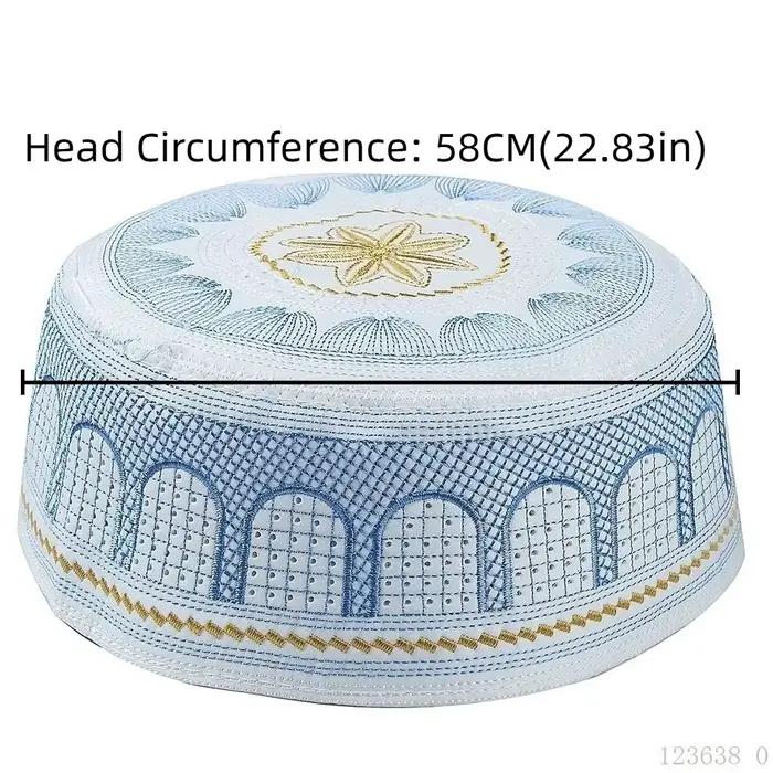 Chapeau musulman traditionnel à la mode, design brodé, forme ronde, chapeau de prière, style saoudien, polyester, casquette islamique, vêtements de loisirs pour femmes occasions spéciales et tous les jours