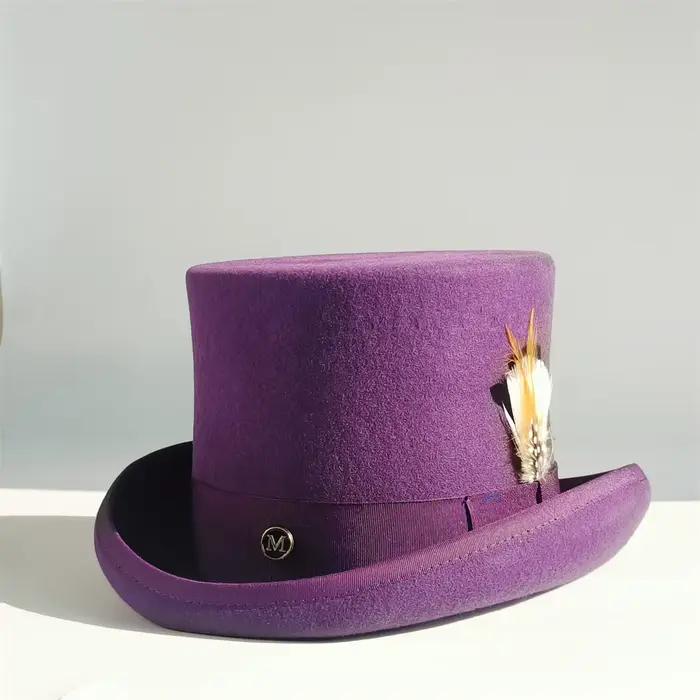 Haut chapeau en laine pour hommes, violet, magicien, chapeau britannique, haut-de-forme, fédras, quatre saisons, occasions formelles et cérémonies