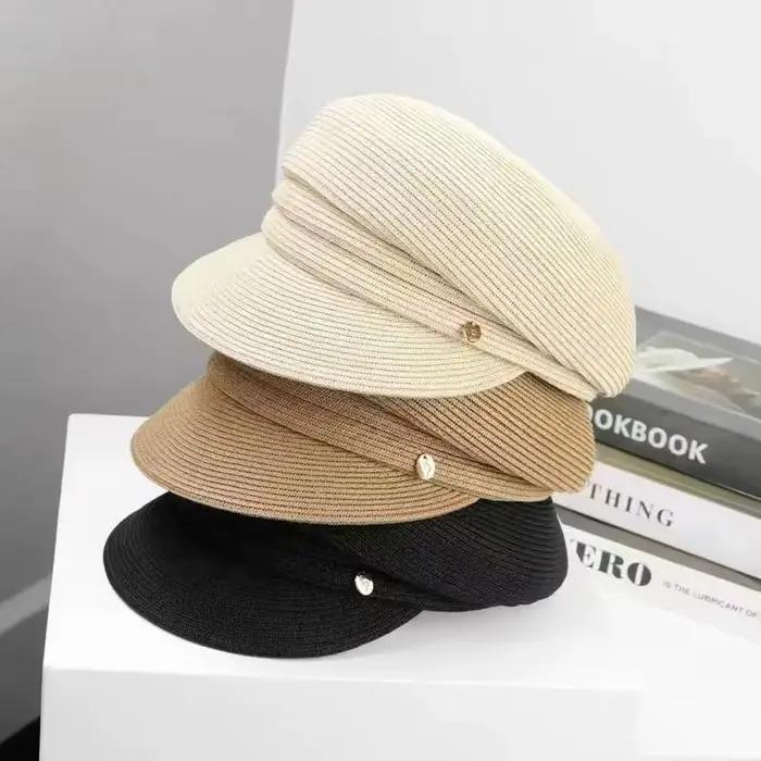 Chapeau Octogonal Tissé en Paille Asymétrique pour Femme, Accessoire de Styliste, Décontracté, à la Mode, d'Été