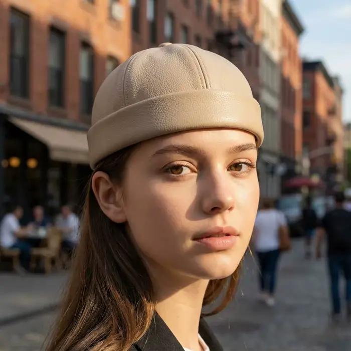 Casquette Docker Rétro Décontractée en Cuir PU