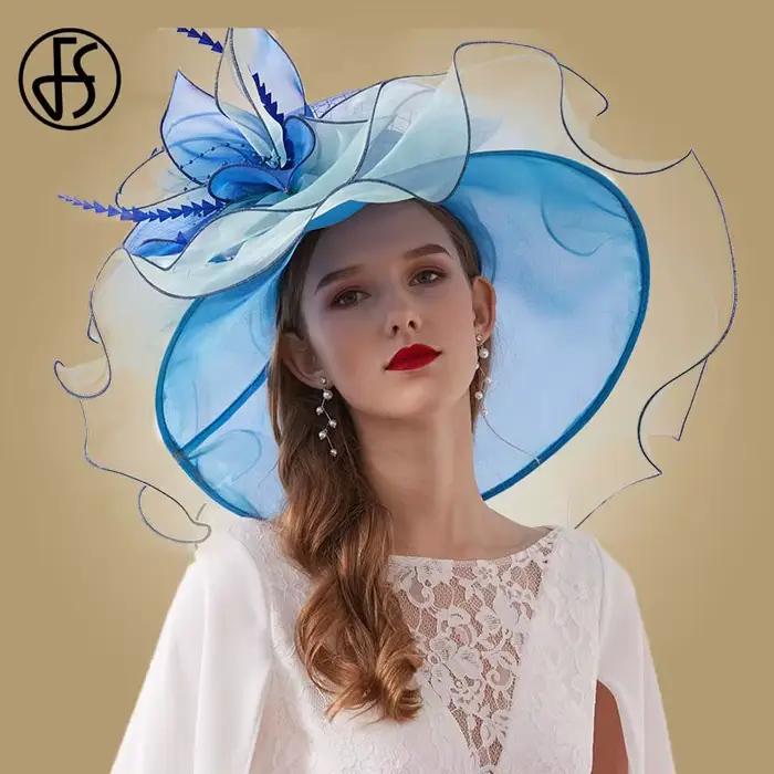 Chapeaux d'église de mariage bleu royal pour femmes