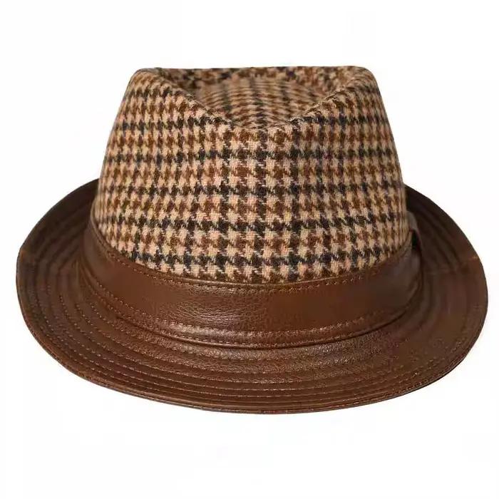 Hiver en cuir véritable laine haut chapeaux pour hommes/femmes messieurs britanniques large bord Stetson Fedoras 55-60