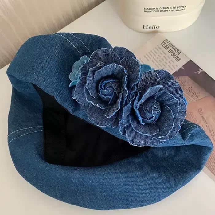 Béret en Denim à fleurs bleues pour femmes
