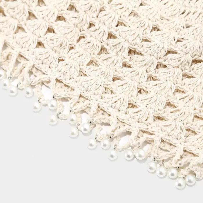 Chapeau en crochet ajouré mignon et élégant avec perles et pompons