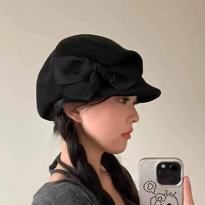 Béret à nœud noir pour femmes