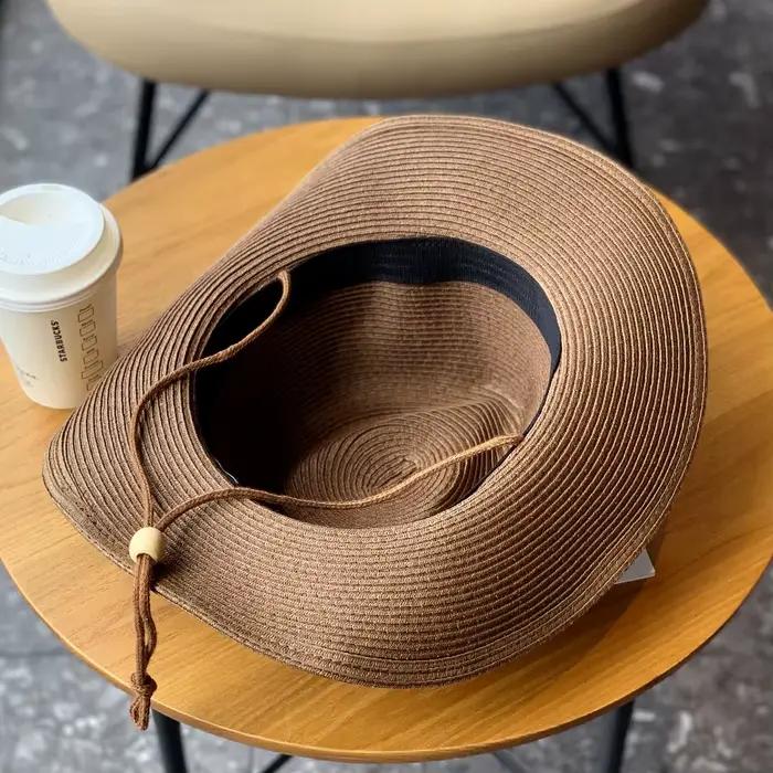 Chapeau de paille de cowboy western d'été 62 cm à large bord roulé pour hommes et femmes