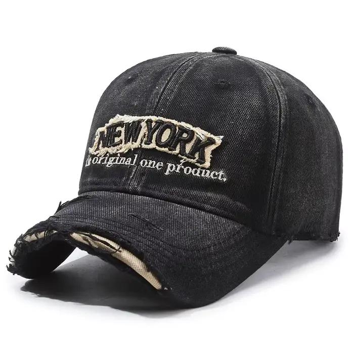 Vintage vieux trou broderie lettres Cowboy Baseball coton capote hommes et femmes printemps et été décontracté 56-60 cm chapeau de soleil