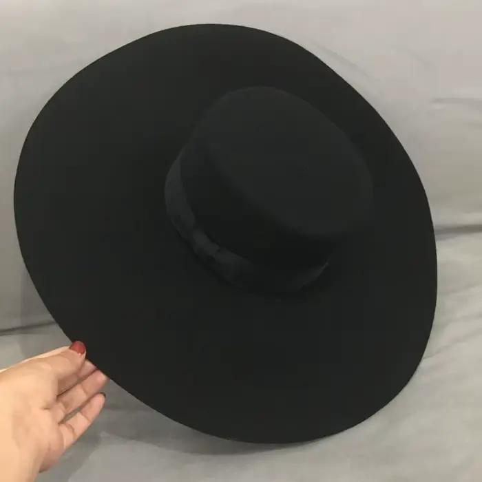 Nouveau Style rétro grand chaud à large bord laine Fedora chapeau noir feutre