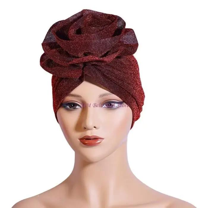 49ME fil chatoyant Turban chapeau fleur Bonnet