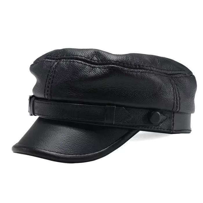 Casquettes militaires en cuir véritable pour hommes et femmes