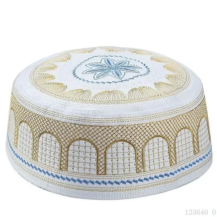 Chapeau musulman traditionnel à la mode, design brodé, forme ronde, chapeau de prière, style saoudien, polyester, casquette islamique, vêtements de loisirs pour femmes occasions spéciales et tous les jours
