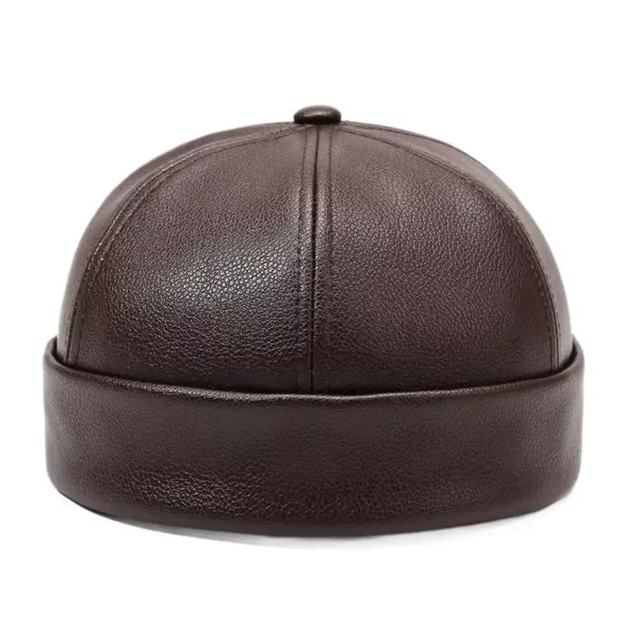 Casquette Docker Rétro Décontractée en Cuir PU