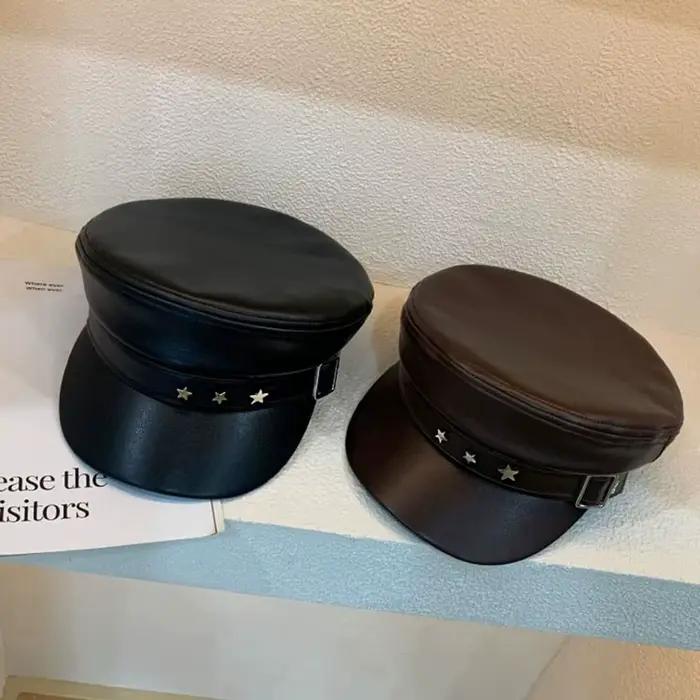 Béret en cuir Pu étoile rétro