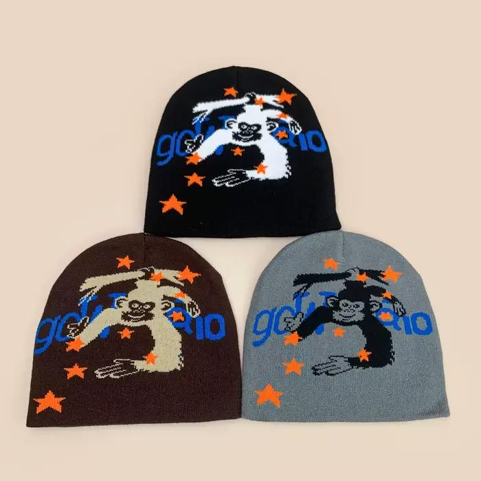 Nouveaux Bonnets Tricotés Jacquard Orang-outan Étoilé Style Niche pour Hommes et Femmes