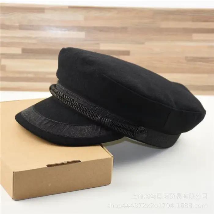 Casquette de capitaine grande taille noire à dessus plat – Chapeau pour homme à grosse tête