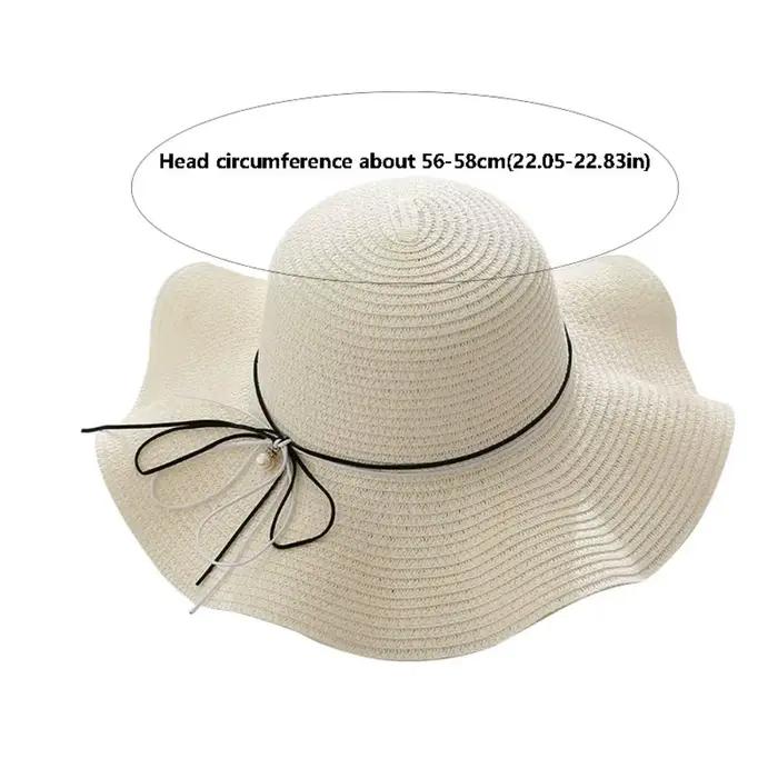 Chapeau de paille pliable à large bord style français avec perles
