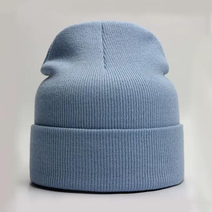 Bonnet unisexe solide automne hiver mélanges de laine doux chaud