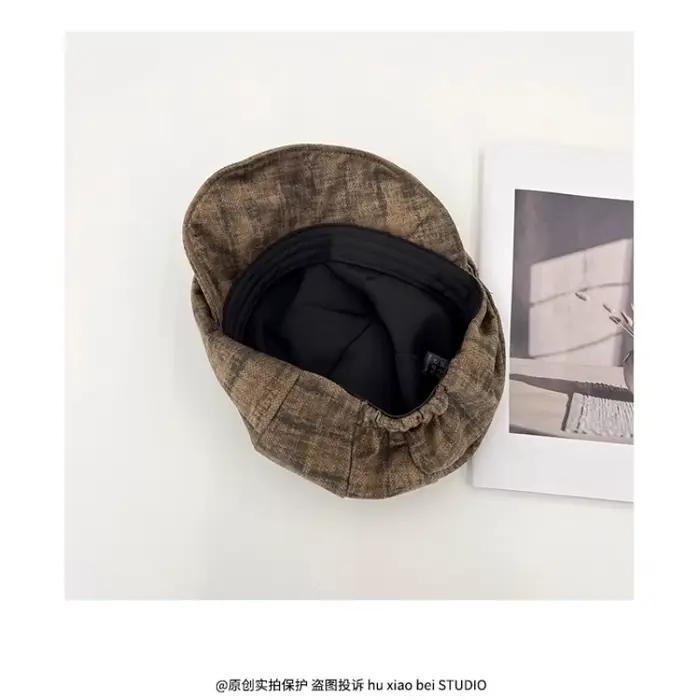 Béret japonais à carreaux littéraires et artistiques de couleurs mélangées pour femmes