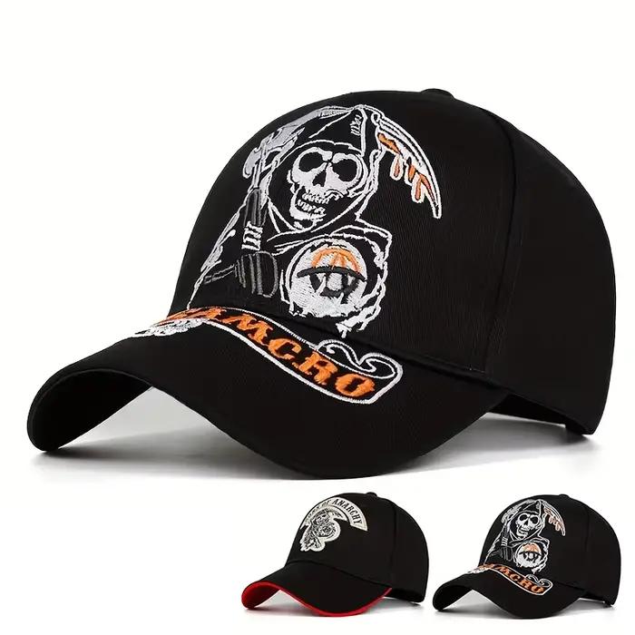 Casquette de baseball SAMCRO SOA Sons of Anarchy avec broderie de crâne
