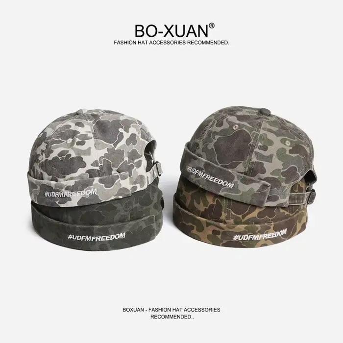 Nouveau Chapeau Rétro Camouflage Brodé en Forme de Melon pour Hommes et Femmes