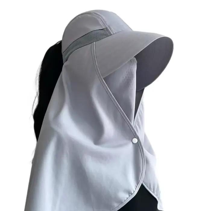 Chapeau de protection UV pour femmes masque facial 360 degrés châle sécurité solaire printemps été automne hiver polyester bleu ciel gris foncé lavande multi vert armée