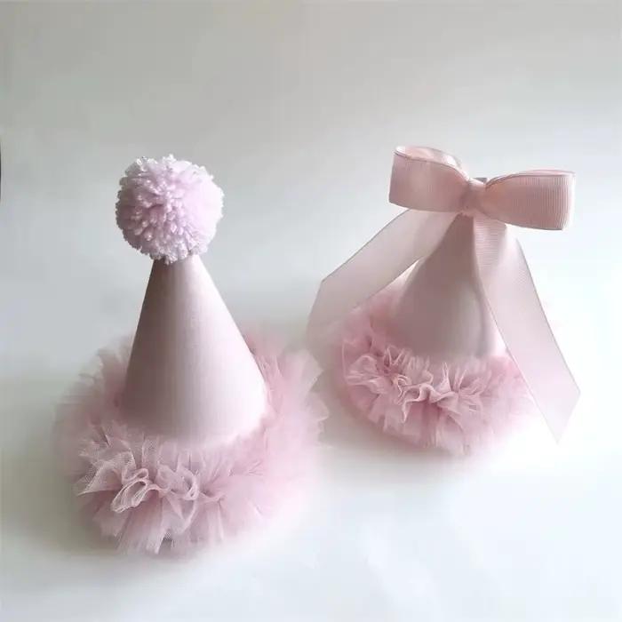 Chapeau de fête personnalisé rose dentelle nœud pour filles occasions spéciales anniversaire mariage baptême grand événement
