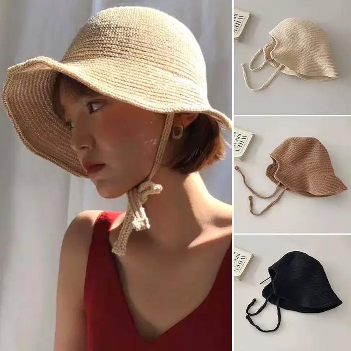 Chapeaux de paille à laçage d'été pour femmes