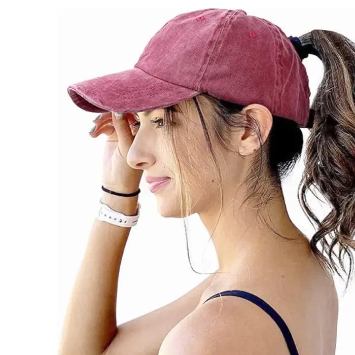 Casquette de baseball queue de cheval haute pour femmes style sportif coton uni réglable extérieure tout l'année