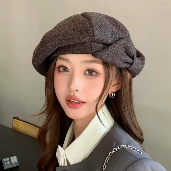 Béret rétro d'inspiration japonaise pour femme – Détail de nœud et coupe extensible douce