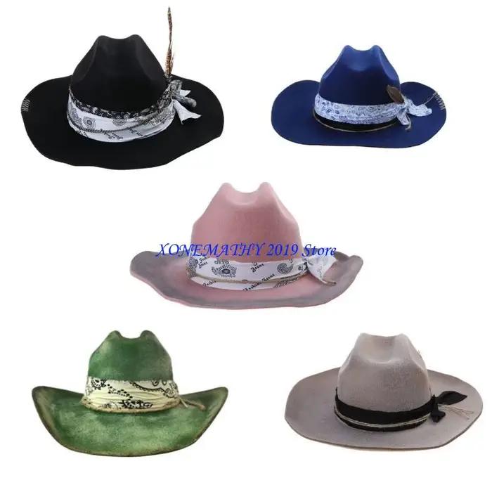 Chapeau Cowboy à sangle en plumes F42F