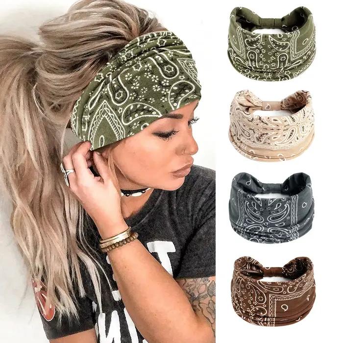 Bandeau Boho pour Femmes Large Nœud Imprimé Coton Multisaisons Accessoire Mode Cheveux Occasions Détendues