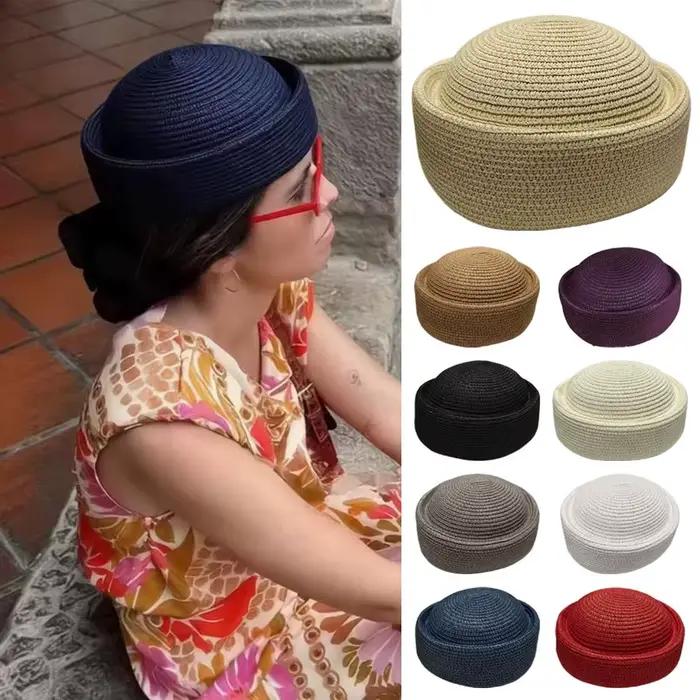Chapeau Pillbox en paille pour femme
