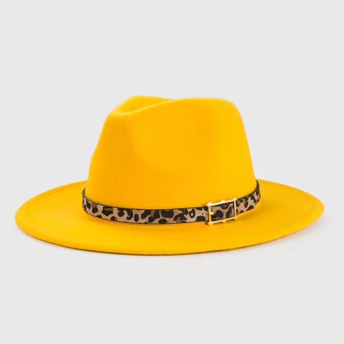 Chapeau fedora jaune imprimé léopard intérieur