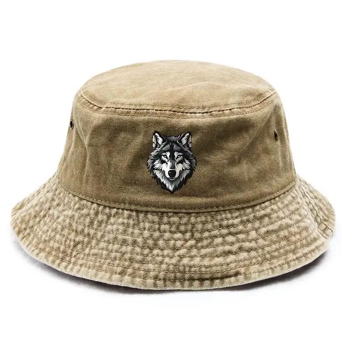 Un chapeau de pêcheur unisexe à tête de loup - Design de visage