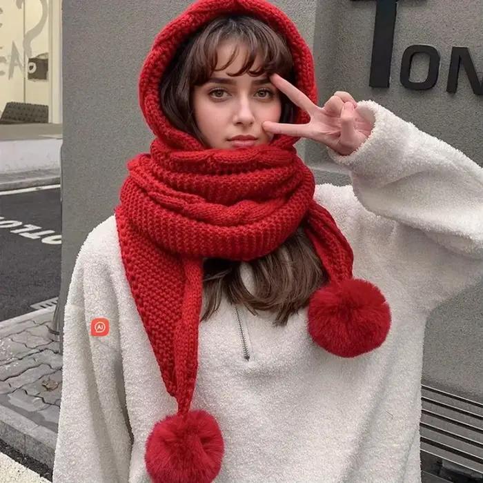 Ensemble écharpe chapeau d'hiver pour femme – Bonnet et cagoule en laine thermique