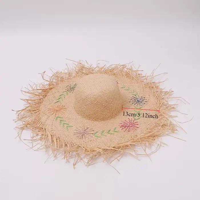 Chapeaux de Plage en Paille de Raphia Style Européen Décoré de Fleur Protection Solaire Occasions Vacances Activités Plein Air