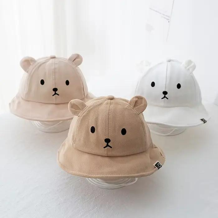 Chapeau d'ours mignon en coton pour enfants de 1 à 3 ans chapeau de pêcheur style dessin animé pour garçons filles occassions extérieures été soleil protection soleil